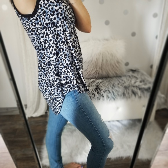 Blue Leopard Print Tank Top Tunic Leggings Top Summer Tanks Animal Print - Picture 4 of 6